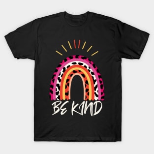 Cute Be Kind Leopard Rainbow Colorful Design T-Shirt